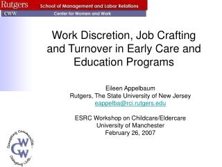 Work Discretion, Job Crafting and Turnover in Early Care and Education Programs