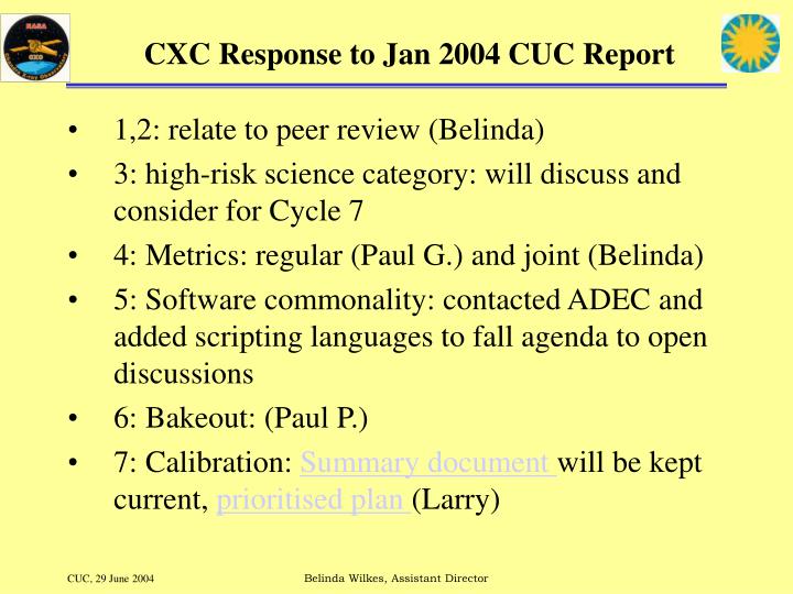 cxc response to jan 2004 cuc report