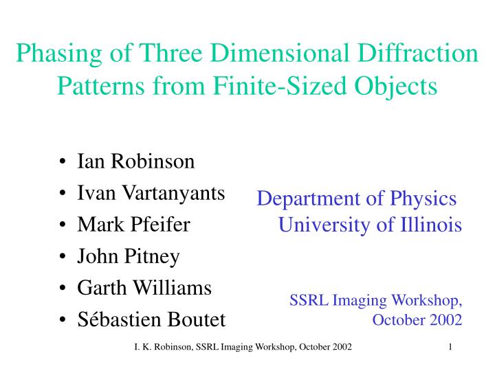 phasing of three dimensional diffraction patterns from finite sized objects