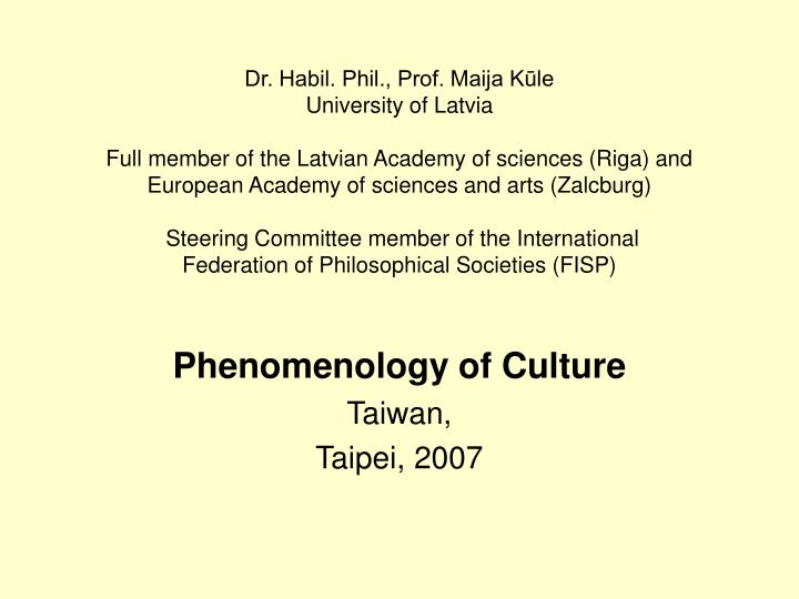 phenomenology of culture taiwan taipei 2007