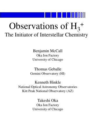 Observations of H 3 + The Initiator of Interstellar Chemistry