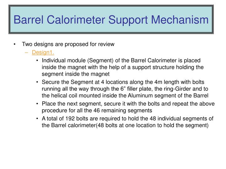 barrel calorimeter support mechanism