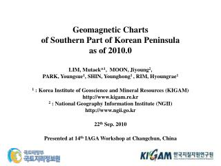 Geomagnetic Charts of Southern Part of Korean Peninsula as of 2010.0