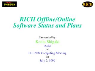 RICH Offline/Online Software Status and Plans