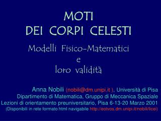 moti dei corpi celesti modelli fisico matematici e loro validit