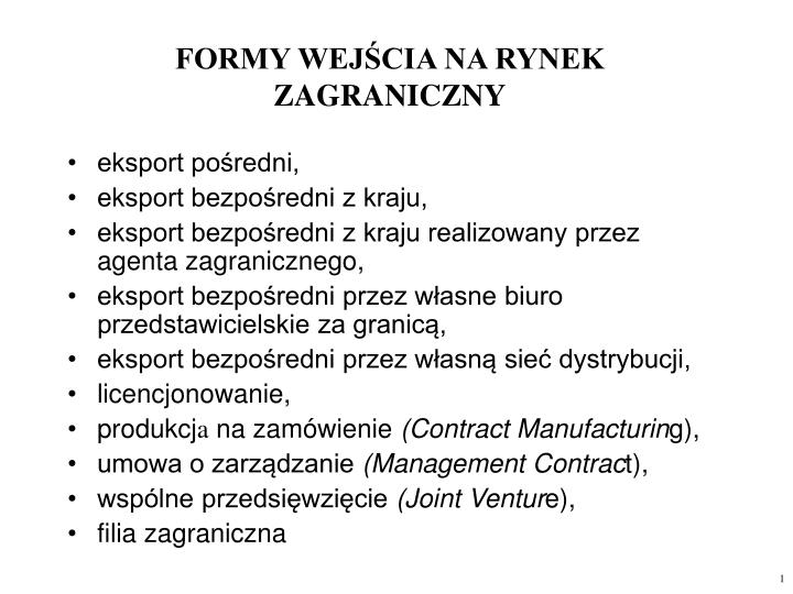 formy wej cia na rynek zagraniczny