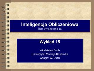 inteligencja obliczeniowa sieci dynamiczne cd