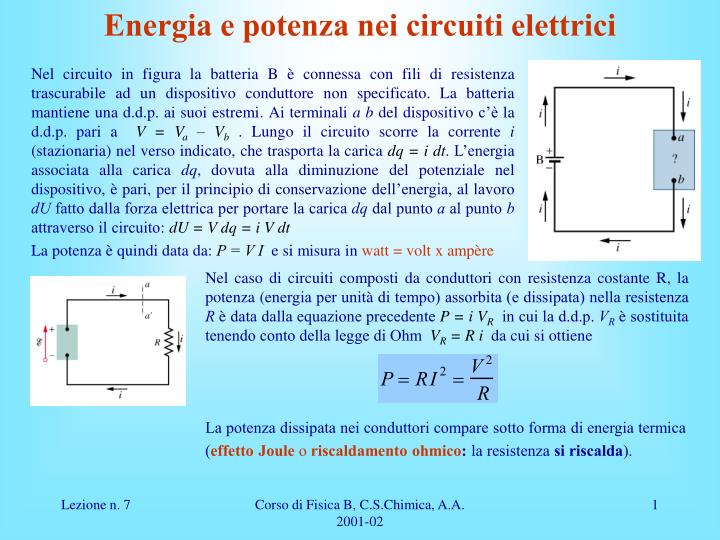 energia e potenza nei circuiti elettrici
