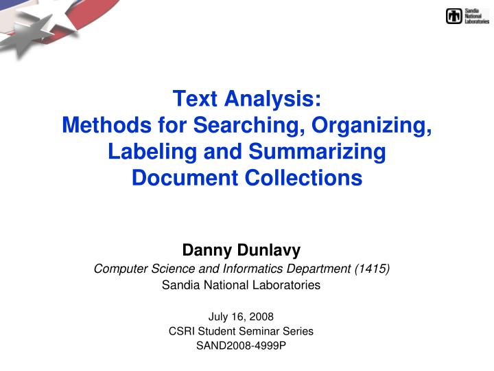 text analysis methods for searching organizing labeling and summarizing document collections