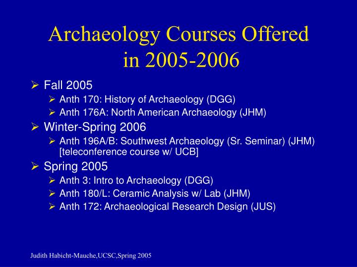 archaeology courses offered in 2005 2006