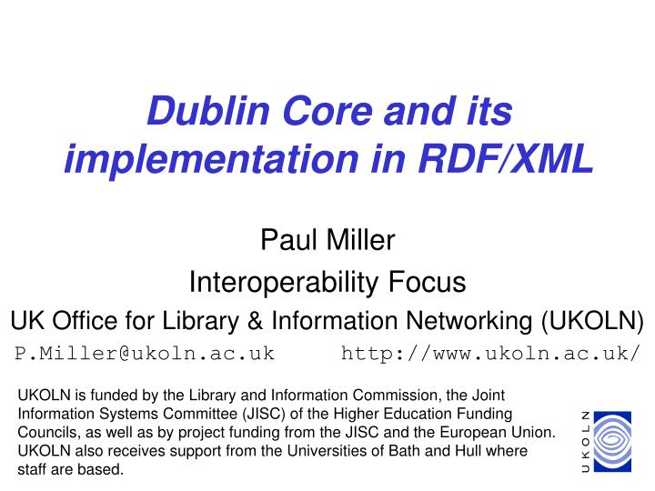dublin core and its implementation in rdf xml