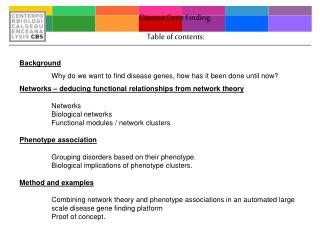 Disease Gene Finding. Table of contents: