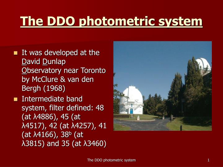 the ddo photometric system