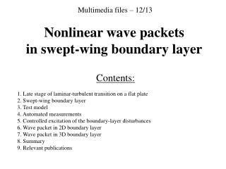 Contents : 1. Late stage of laminar-turbulent transition on a flat plate