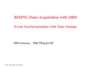 RISING Data-Acquisition with MBS Event Synchronization with Time Stamps