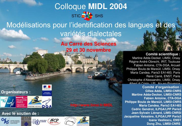 colloque midl 2004 mod lisations pour l identification des langues et des vari t s dialectales