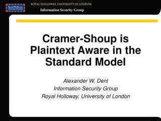 Cramer-Shoup is Plaintext Aware in the Standard Model
