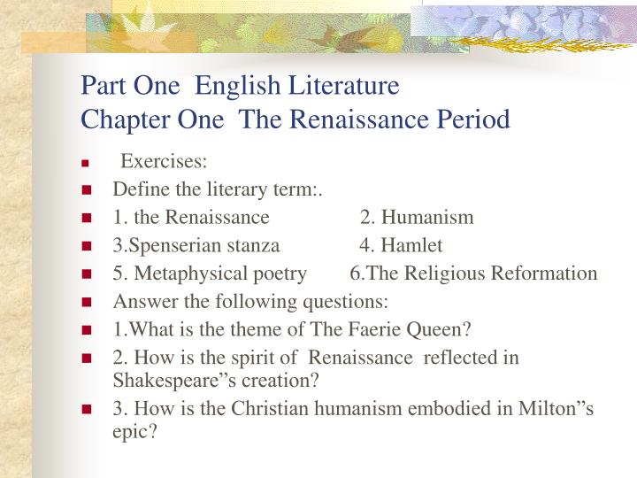 part one english literature chapter one the renaissance period