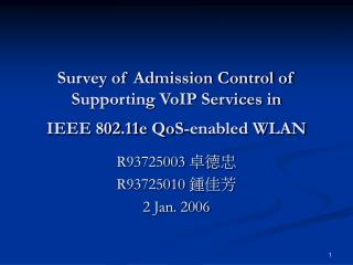 Survey of Admission Control of Supporting VoIP Services in IEEE 802.11e QoS-enabled WLAN