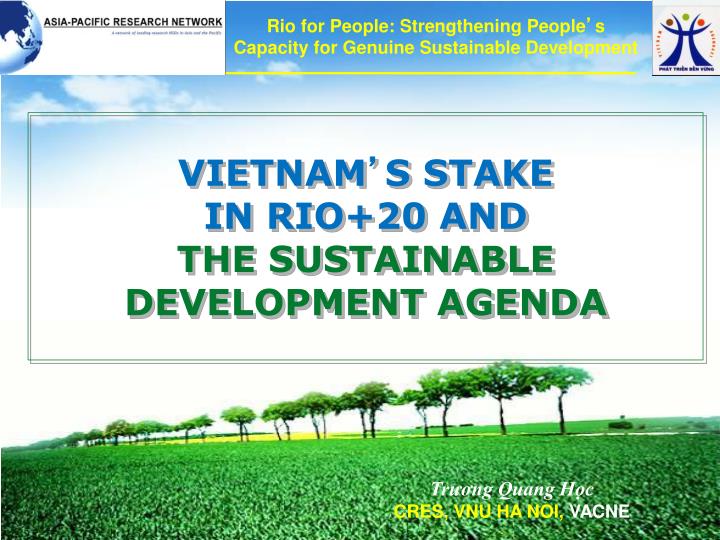 vietnam s stake in rio 20 and the sustainable development agenda