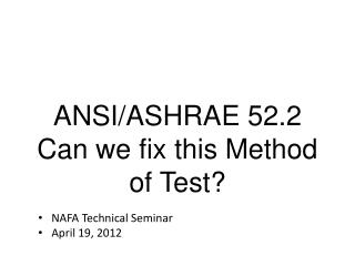 NAFA Technical Seminar April 19, 2012