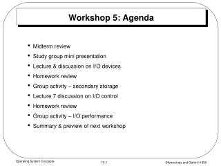 Workshop 5: Agenda