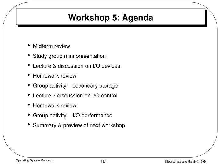 workshop 5 agenda
