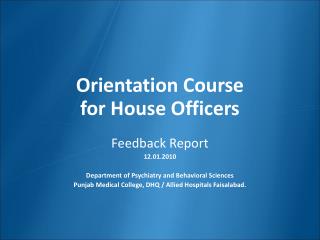 Orientation Course for House Officers