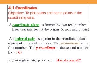 4.1 Coordinates Objective : To plot points and name points in the coordinate plane.