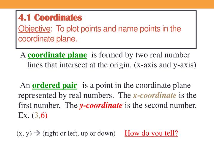 4 1 coordinates objective to plot points and name points in the coordinate plane