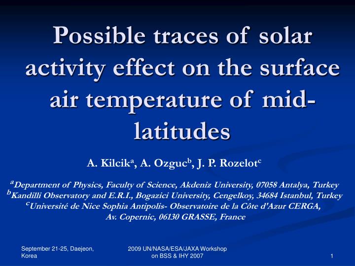possible traces of solar activity effect on the surface air temperature of mid latitudes