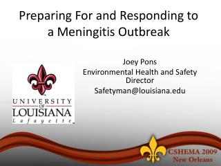Preparing For and Responding to a Meningitis Outbreak