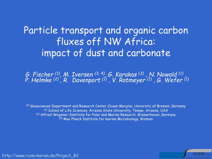 particle transport and organic carbon fluxes off nw africa impact of dust and carbonate
