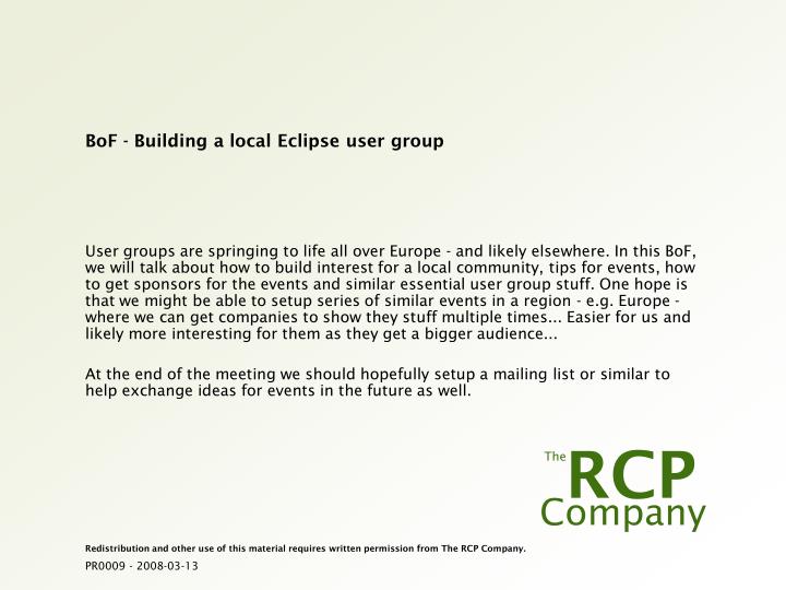 bof building a local eclipse user group