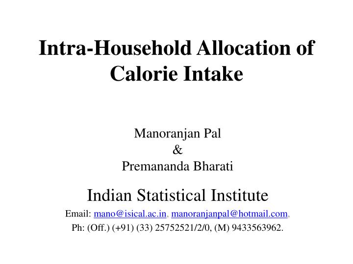 intra household allocation of calorie intake