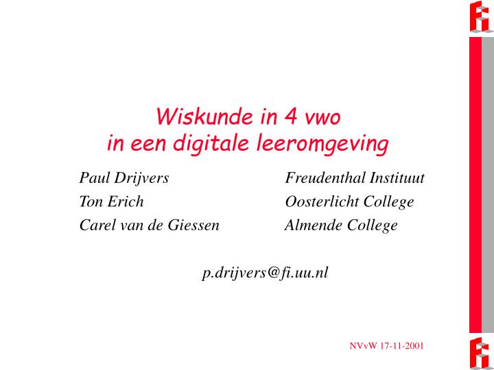 wiskunde in 4 vwo in een digitale leeromgeving