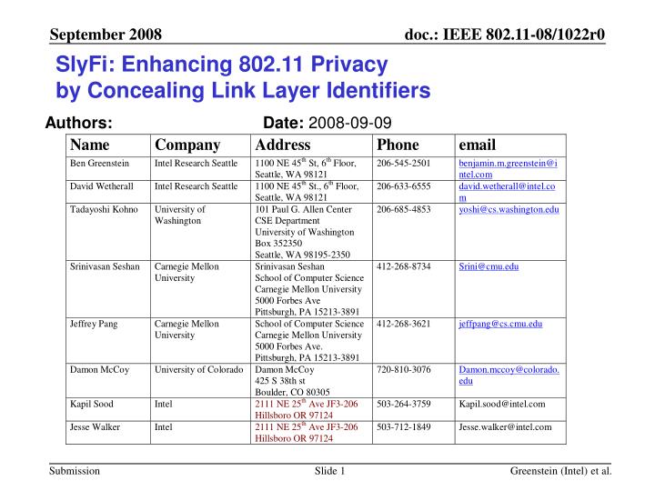 slyfi enhancing 802 11 privacy by concealing link layer identifiers