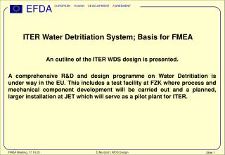 ITER Water Detritiation System; Basis for FMEA