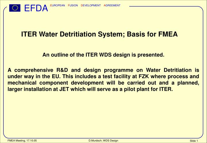 iter water detritiation system basis for fmea