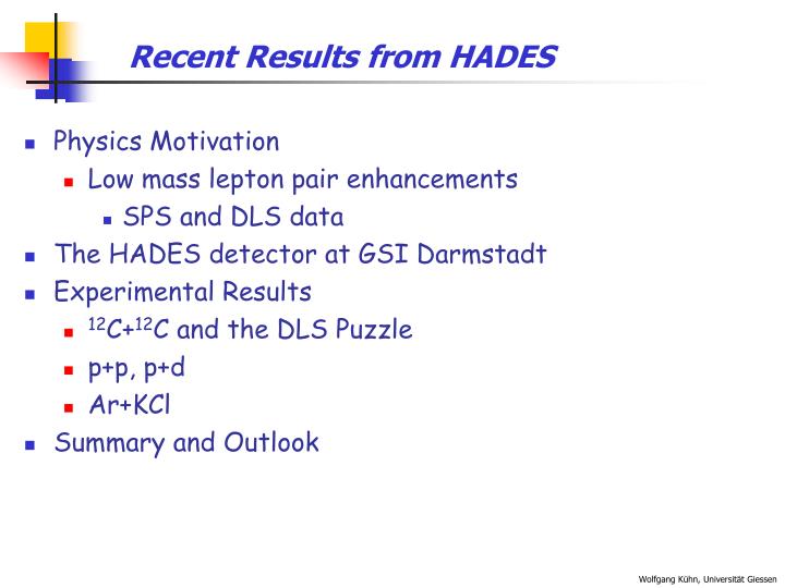 recent results from hades