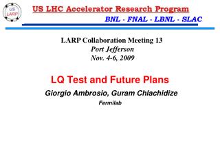 LQ Test and Future Plans Giorgio Ambrosio, Guram Chlachidize Fermilab