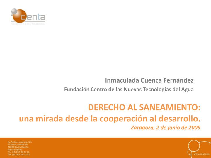 derecho al saneamiento una mirada desde la cooperaci n al desarrollo zaragoza 2 de junio de 2009