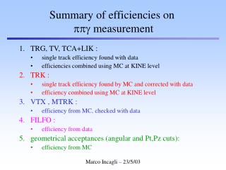 Summary of efficiencies on ppg measurement