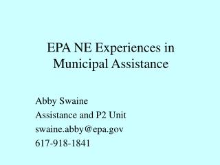 EPA NE Experiences in Municipal Assistance