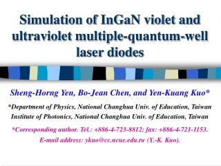 Simulation of InGaN violet and ultraviolet multiple-quantum-well laser diodes