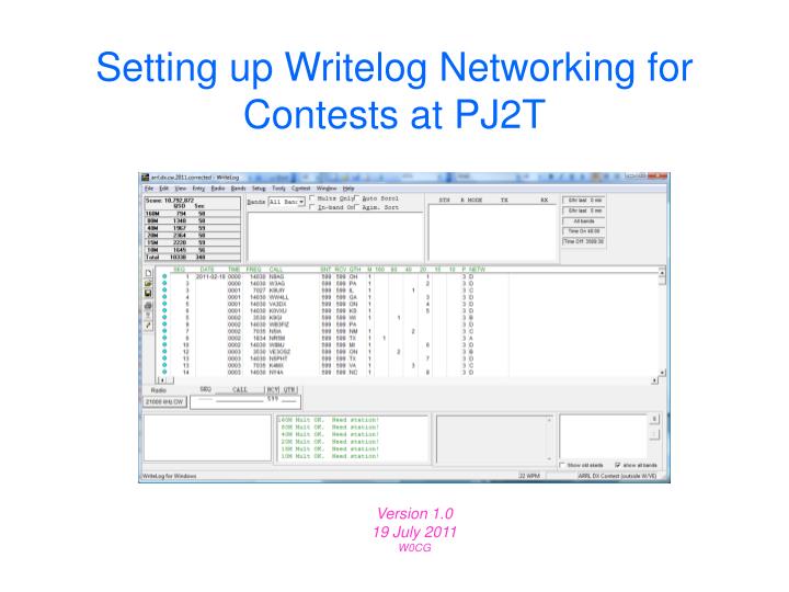 setting up writelog networking for contests at pj2t