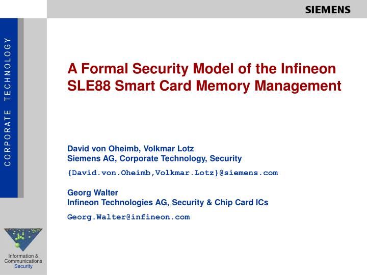 a formal security model of the infineon sle88 smart card memory management