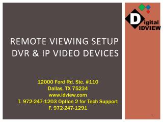 Remote Viewing Setup DVR &amp; IP Video Devices