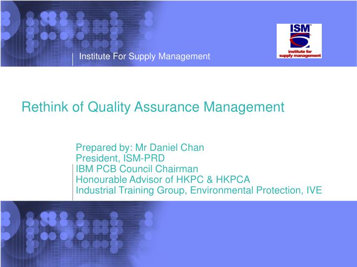 rethink of quality assurance management