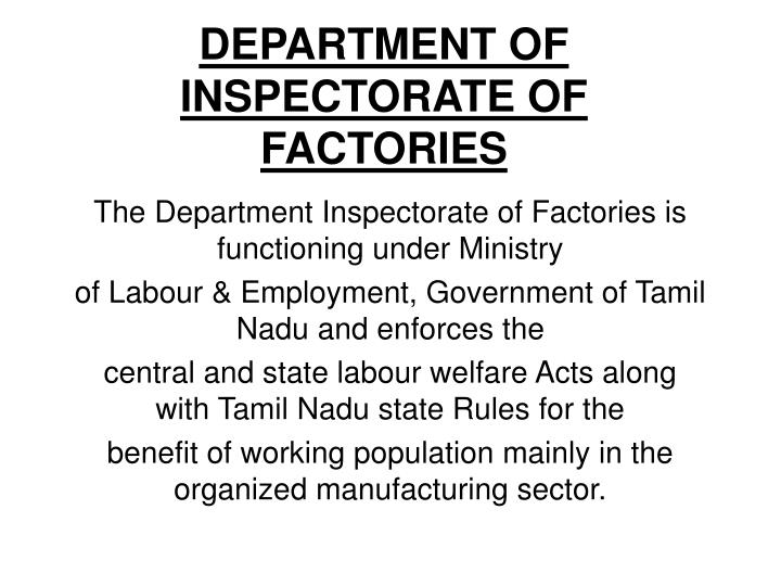 department of inspectorate of factories